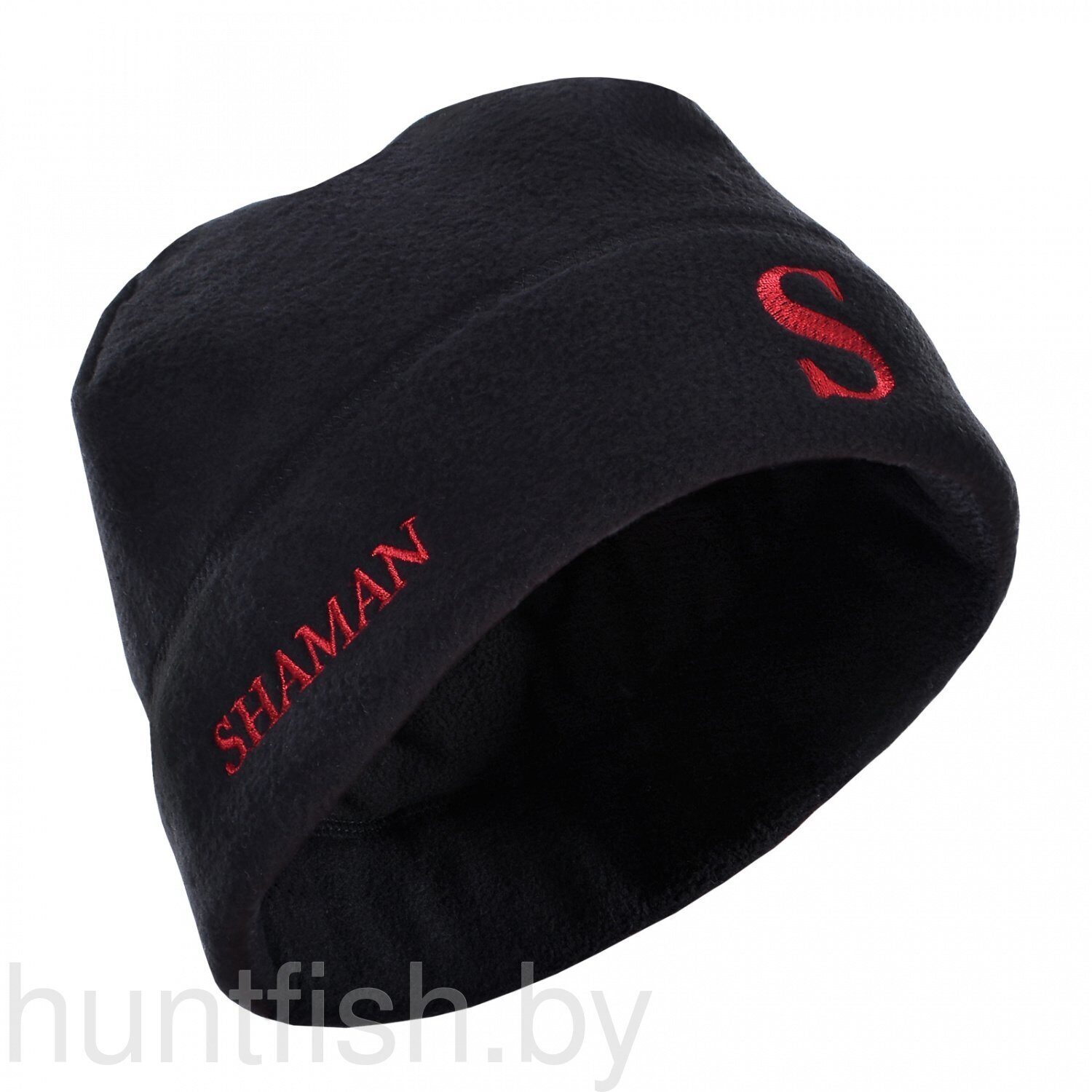 Шапка мужская зимняя  SHAMAN-280 флис, черная (красная вышивка)