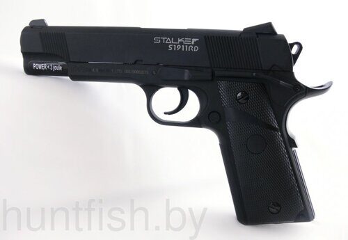Пистолет пневматический Stalker S1911RD (в коробке) к.4,5мм, металл-пластик, 120 м/с, блоубэк,черный +100ш.