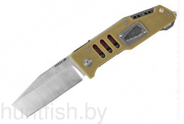 Нож Sanrenmu, лезвие 86 мм, рукоять бежевая, с отвёрткой и открывашкой, крепление на ремень