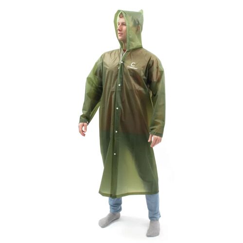Плащ-дождевик СЛЕДОПЫТ, EVA, 72х125 см., на кнопках, с капюшоном, цв. army green, р. 60-62