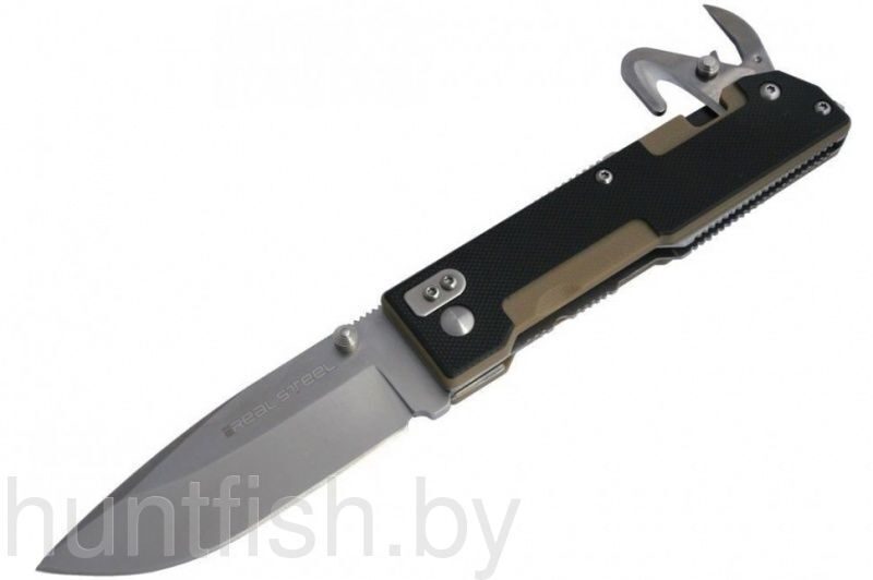 Нож Sanrenmu RealSteel, лезвие 84 мм, рукоять G10 чёрная-бежевая, крепление на ремень