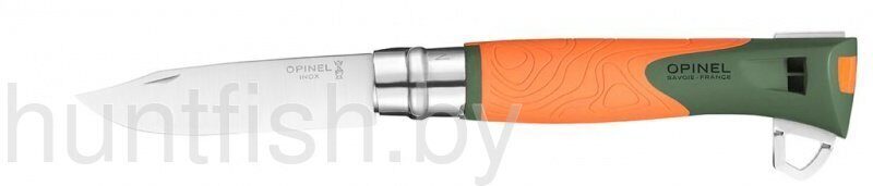 Нож Opinel серии Specialists EXPLORE №12 клинок 10см,нерж.сталь,пластик,свисток,огниво,стропорез,оранж/серый